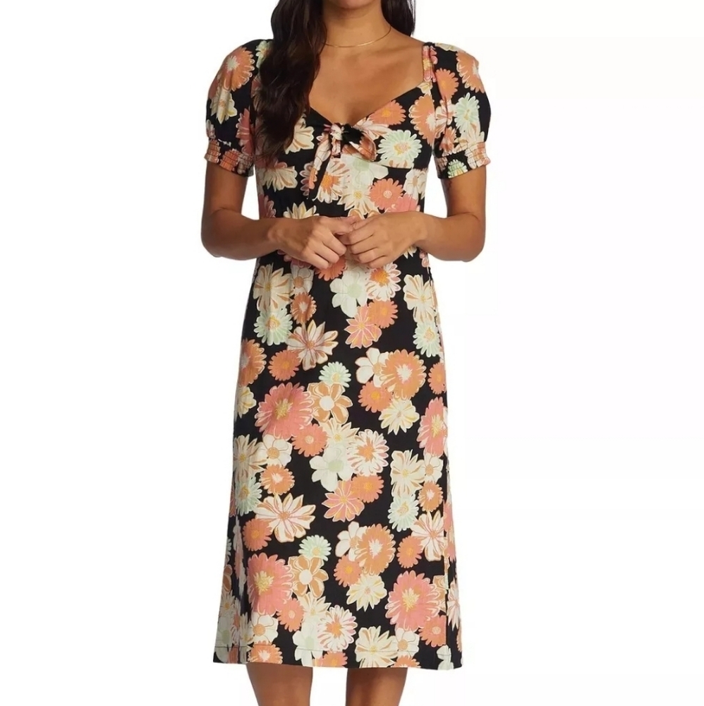 Roxy Size S ' Summertime Feeling Puff-Sleeve Dress  MSRP $60